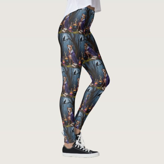 Bull Terrier hond grillige Halloween schilderij Leggings (Rechts)