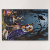 Bull Terrier hond grillige Halloween schilderij Legpuzzel (Horizontaal)
