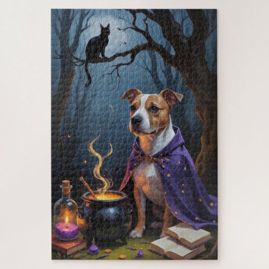 Bull Terrier hond grillige Halloween schilderij Legpuzzel (Verticaal)