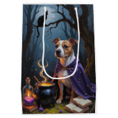 Bull Terrier hond grillige Halloween schilderij Medium Cadeauzakje (Achterkant)