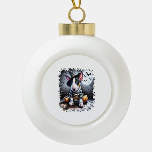 Bull Terrier Hond Halloween Keramische Bal Ornament (Voorkant)