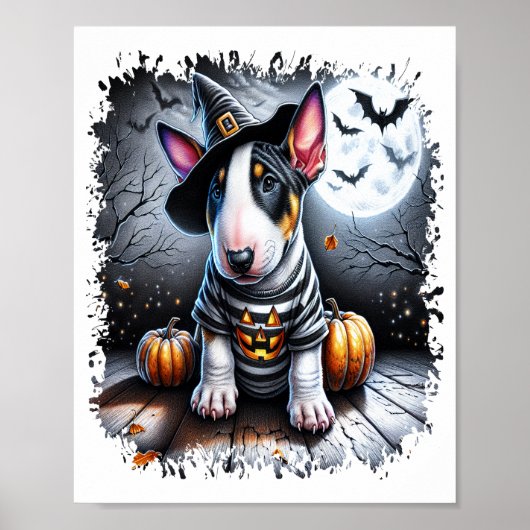 Bull Terrier hond Halloween Poster (Voorkant)