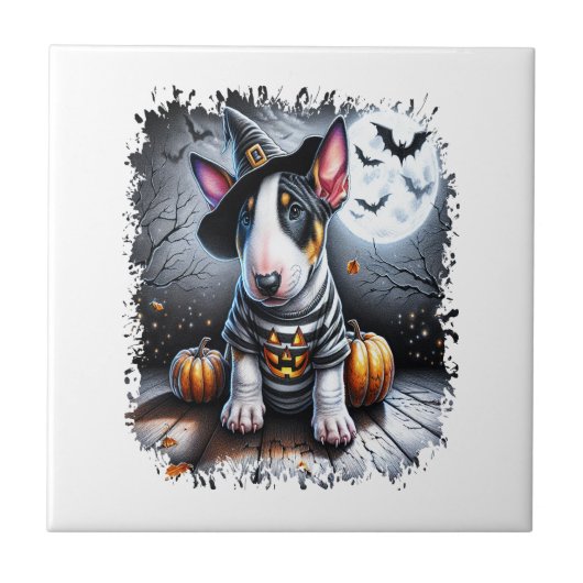 Bull Terrier hond Halloween Tegeltje (Voorkant)