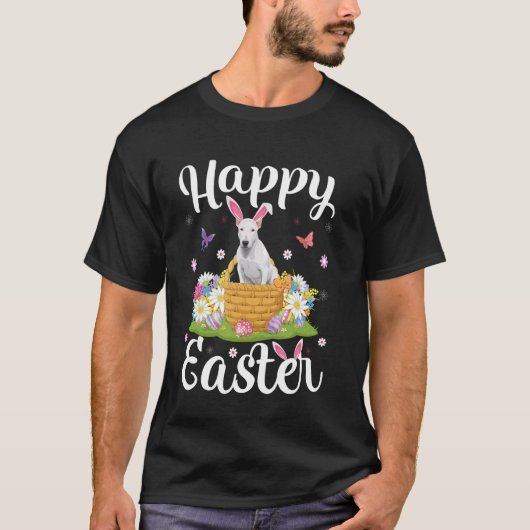 Bull Terrier Hond Happy Easter Egg Hunt Bunny Ear T-shirt (Voorkant)