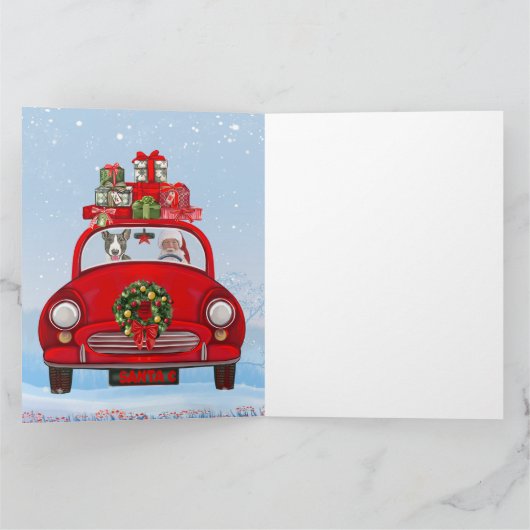 Bull Terrier hond in auto met kerstman Kaart (Binnen)