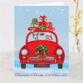 Bull Terrier hond in auto met kerstman Kaart (Gele Bloem)