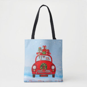 Bull Terrier hond in auto met kerstman Tote Bag