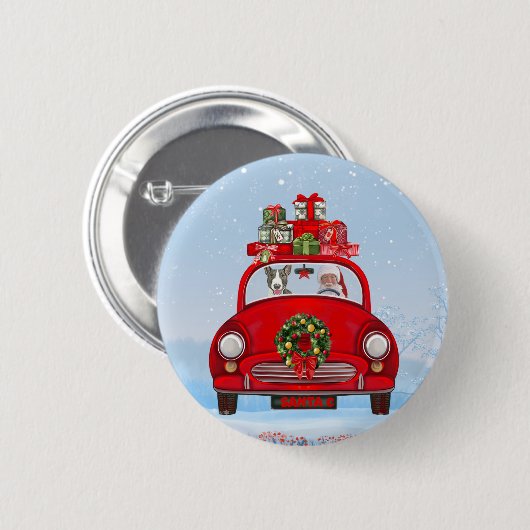 Bull Terrier hond in auto met Sinterklaas  Ronde Button 5,7 Cm (Voorkant /achterkant)