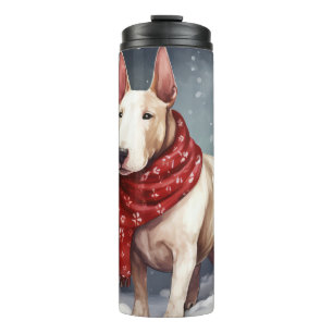 Bull Terrier hond in de sneeuw Kerstmis Thermosbeker