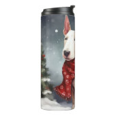 Bull Terrier hond in de sneeuw Kerstmis Thermosbeker (Gedraaid links)