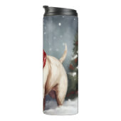 Bull Terrier hond in de sneeuw Kerstmis Thermosbeker (Geroteerd rechts)