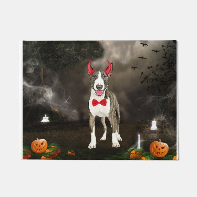 Bull Terrier Hond in Halloween Kostuum Deurmat (Voorkant)