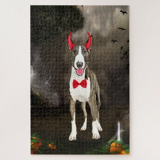 Bull Terrier Hond in Halloween Kostuum Legpuzzel (Verticaal)