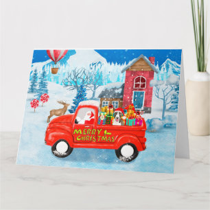 Bull Terrier hond in Kerstbezorgwagen Sneeuw Kaart