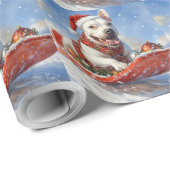 Bull Terrier Hond in Sledge Laat het Sneeuw Kerstm Cadeaupapier (Rol Hoek)