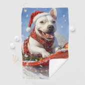 Bull Terrier Hond in Sledge Laat het Sneeuw Kerstm Golfhanddoek (Insitu)