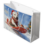 Bull Terrier Hond in Sledge Laat het Sneeuw Kerstm Groot Cadeauzakje (Voorkant Gekanteld)