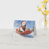 Bull Terrier Hond in Sledge Laat het Sneeuw Kerstm Kaart (Gele Bloem)
