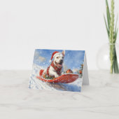 Bull Terrier Hond in Sledge Laat het Sneeuw Kerstm Kaart (Voorkant)