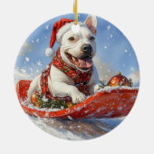 Bull Terrier Hond in Sledge Laat het Sneeuw Kerstm Keramisch Ornament (Achterkant)