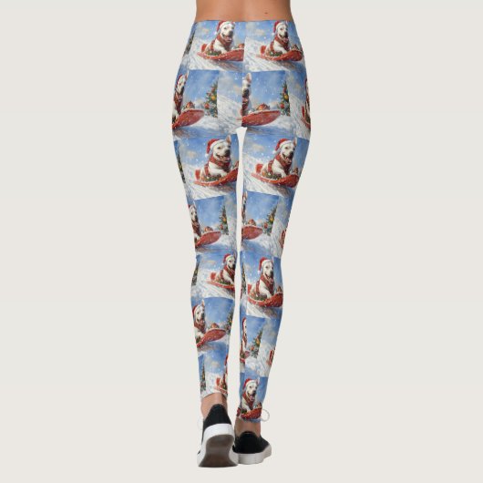 Bull Terrier Hond in Sledge Laat het Sneeuw Kerstm Leggings (Achterkant)