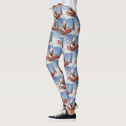 Bull Terrier Hond in Sledge Laat het Sneeuw Kerstm Leggings (Links)