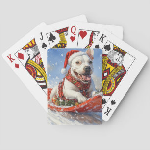 Bull Terrier Hond in Sledge Laat het Sneeuw Kerstm Pokerkaarten
