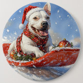 Bull Terrier Hond in Sledge Laat het Sneeuw Kerstm Ronde Button 6,0 Cm (Voorkant)