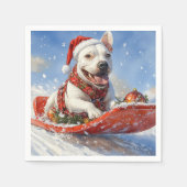 Bull Terrier Hond in Sledge Laat het Sneeuw Kerstm Servet (Voorkant)