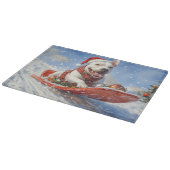 Bull Terrier Hond in Sledge Laat het Sneeuw Kerstm Snijplank (Hoek)