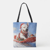 Bull Terrier Hond in Sledge Laat het Sneeuw Kerstm Tote Bag (Achterkant)
