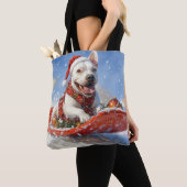 Bull Terrier Hond in Sledge Laat het Sneeuw Kerstm Tote Bag (Dichtbij)