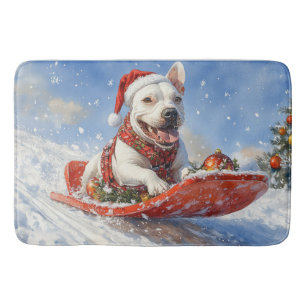 Bull Terrier hond in slee Laat het sneeuwen Kerstm Badmat