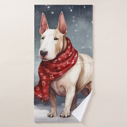 Bull Terrier Hond in Sneeuw Kerstmis Bad Handdoek (Badhanddoek)