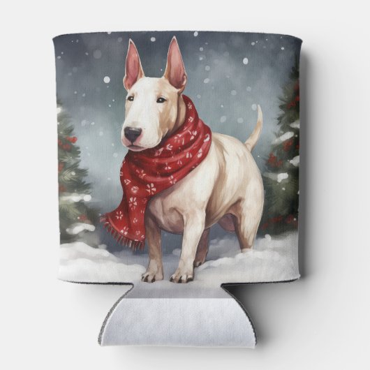 Bull Terrier Hond in Sneeuw Kerstmis Blikjeskoeler (Achterkant)
