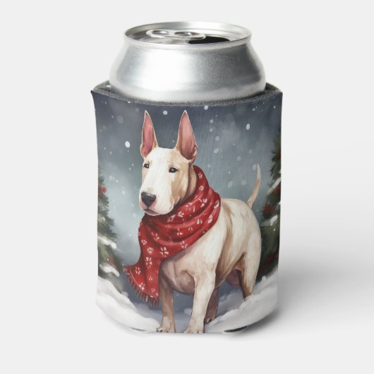 Bull Terrier Hond in Sneeuw Kerstmis Blikjeskoeler (Blikje Achterkant)