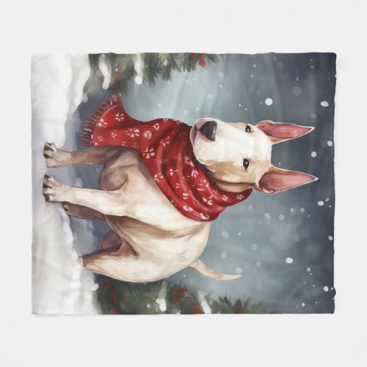 Bull Terrier Hond in Sneeuw Kerstmis Fleece Deken (Voorkant (Horizontaal))