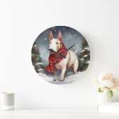 Bull Terrier Hond in Sneeuw Kerstmis Grote Klok (Huis)