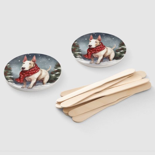 Bull Terrier Hond in Sneeuw Kerstmis Handwaaier (Niet-gemonteerd)