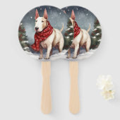 Bull Terrier Hond in Sneeuw Kerstmis Handwaaier (Voorkant en achterkant)