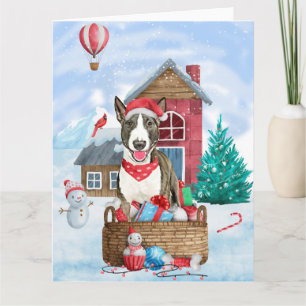 Bull Terrier hond in sneeuw Kerstmis Hondenhok Kaart