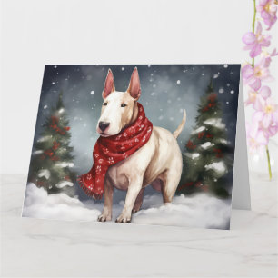 Bull Terrier Hond in Sneeuw Kerstmis Kaart