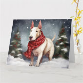Bull Terrier Hond in Sneeuw Kerstmis Kaart (Gele Bloem)