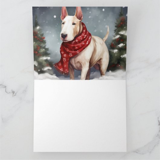 Bull Terrier Hond in Sneeuw Kerstmis Kaart (Binnen)