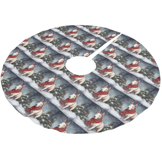 Bull Terrier Hond in Sneeuw Kerstmis Kerstboom Rok (Gekanteld)