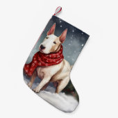 Bull Terrier Hond in Sneeuw Kerstmis Kleine Kerstsok (Voorkant (Hangend))
