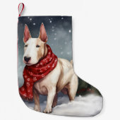 Bull Terrier Hond in Sneeuw Kerstmis Kleine Kerstsok (Voorkant)