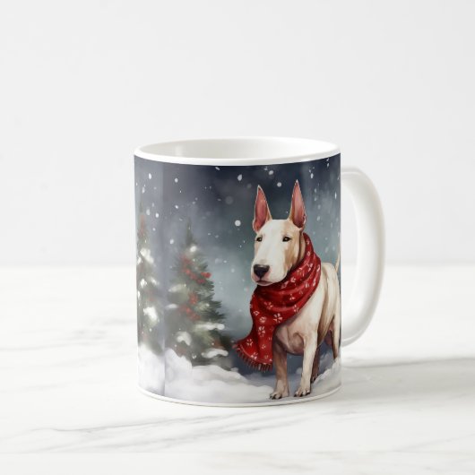 Bull Terrier Hond in Sneeuw Kerstmis Koffiemok (Voorkant rechts)
