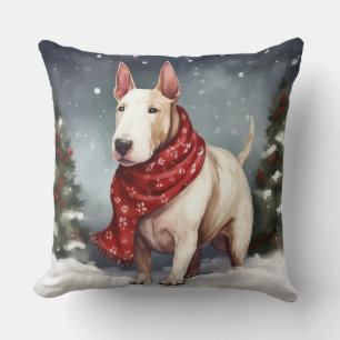 Bull Terrier Hond in Sneeuw Kerstmis Kussen