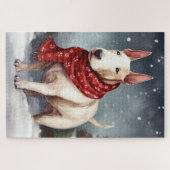Bull Terrier hond in sneeuw Kerstmis  Legpuzzel (Horizontaal)